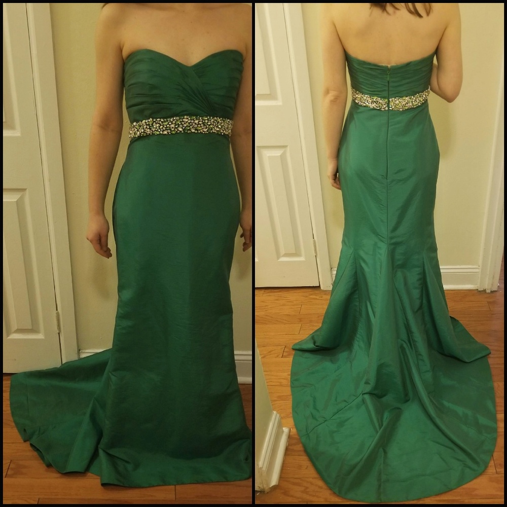 Tiffany Designs Emerald Taffeta Strapless Gown